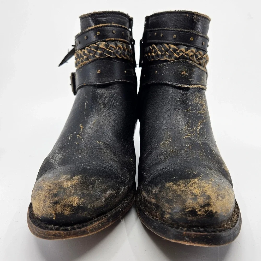 Idyllwind by Miranda Lambert Black Braided‎ Leather Ankle Boot Buckle Fringe